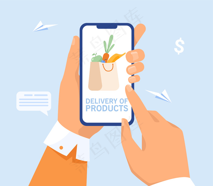 从杂货店订购送货的用户之手。网上超市买菜的人eps,ai矢量模版下载