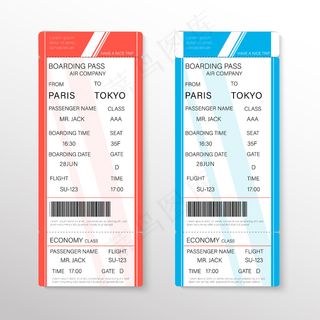 乘飞机旅行的航空公司登机牌票。插图。