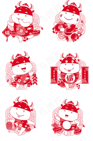 红色剪纸牛