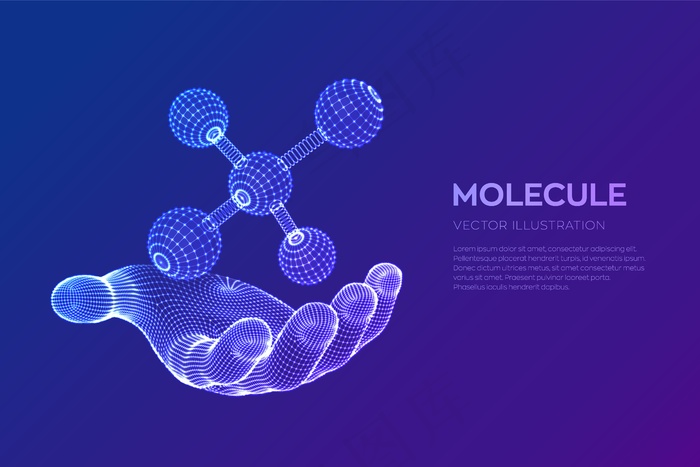 分子在手。dna，原子，神经元。分子和化学式。eps,ai矢量模版下载