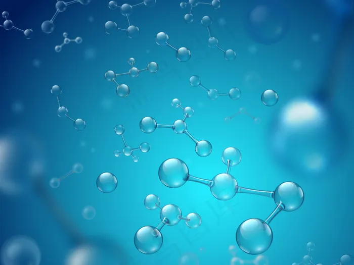 透明质酸分子。水合化学品，分子结构和蓝色球形分子图解eps,ai矢量模版下载