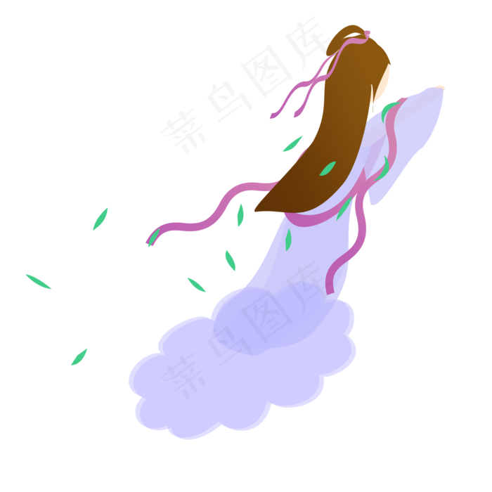 手绘卡通嫦娥飞天元素