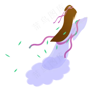 手绘卡通嫦娥飞天元素