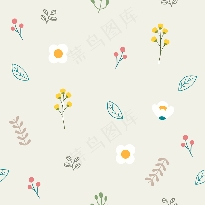 平面矢量风格的可爱花朵的无缝图案。花叶幻觉