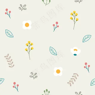 平面矢量风格的可爱花朵的无缝图案。花叶幻觉 平面矢量风格的可爱花朵的无缝图案。花叶幻觉
