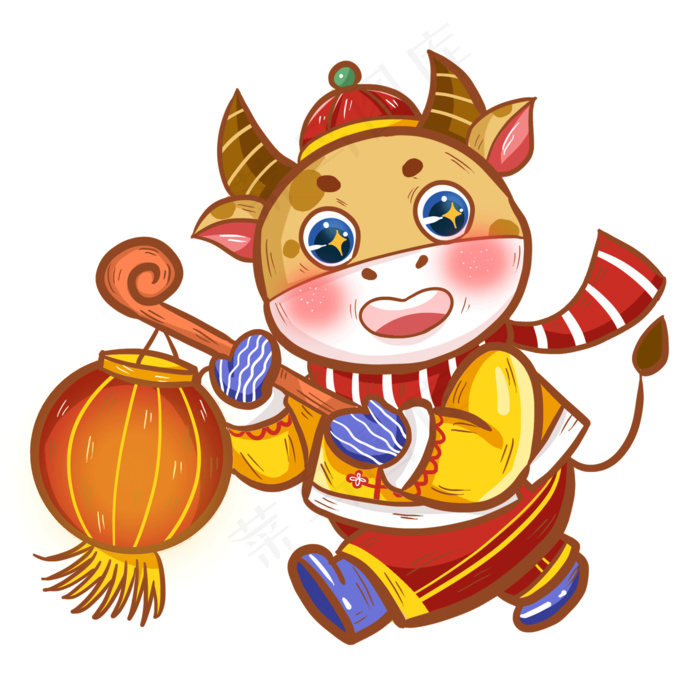 2021年春节卡通提灯笼的小牛(2000X2000(DPI:300))psd模版下载
