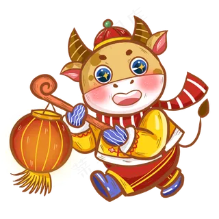 2021年春节卡通提灯笼的小牛
