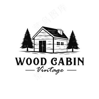 木屋复古标志手绘风格