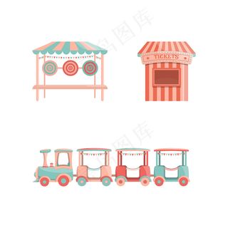 卡通游乐场游乐设施图标集