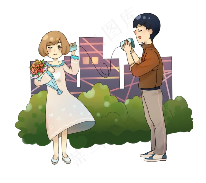 七夕情人节情侣爱情传声筒场景插(2589X2300(DPI:299))psd模版下载