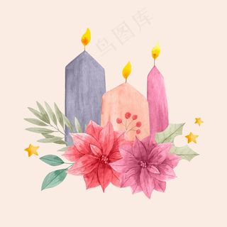 水彩圣诞蜡烛背景