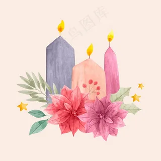 水彩圣诞蜡烛背景