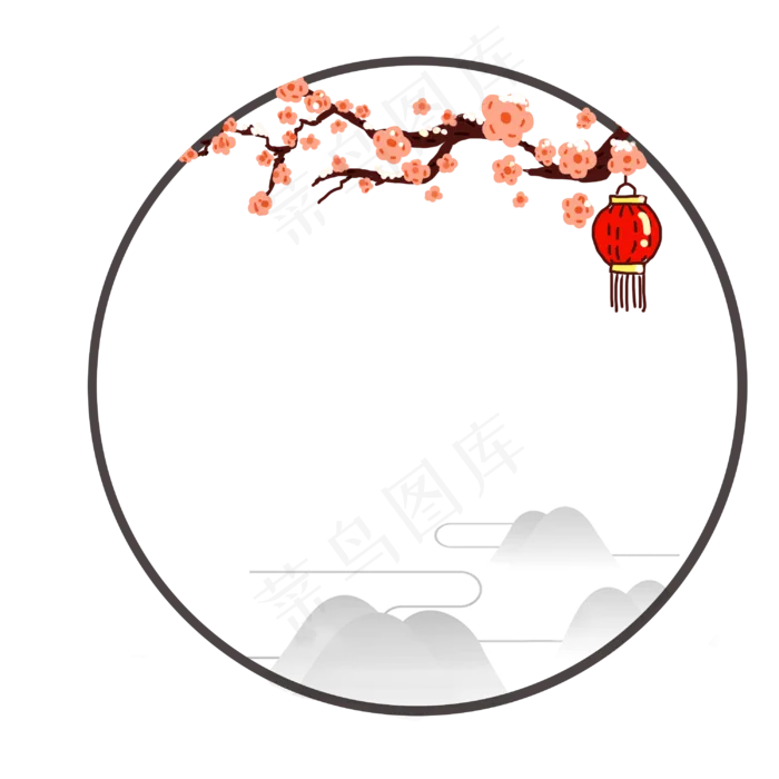 冬天腊梅红色灯笼圆形边框云纹(3000X3000(DPI:300))psd模版下载