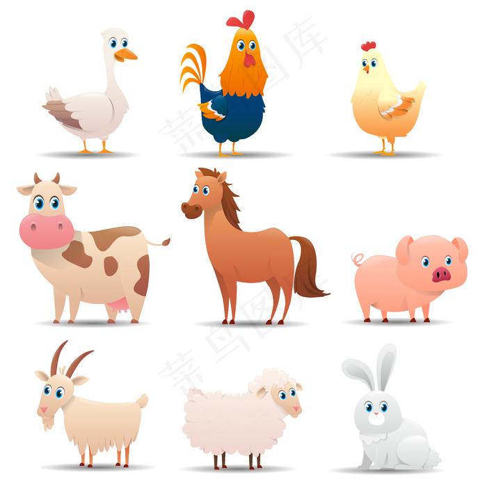 白色背景上的受欢迎农场动物