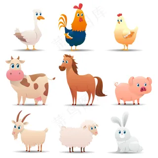 白色背景上的受欢迎农场动物