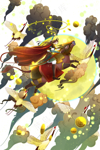 国朝中国风骑牛战士