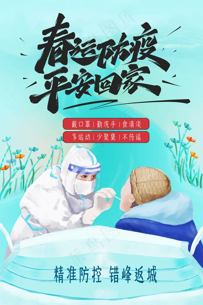 2021春节春运防疫宣传海报psd模版下载