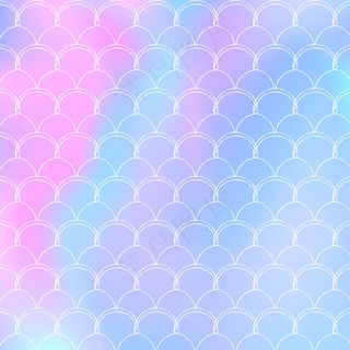 梯度比例背景与全息美人鱼。明亮的颜色过渡。鱼尾横幅banner和邀请函。