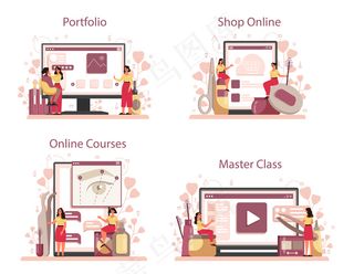 美眉大师和设计师在线服务或平台设置。打造完美眉毛的大师。美丽和时尚的概念。投资组合，硕士班，网上商店，网上课程。