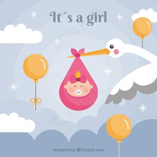 可爱的女婴背景，平装风格