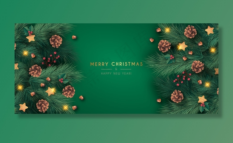 现实圣诞快乐横幅banner模板