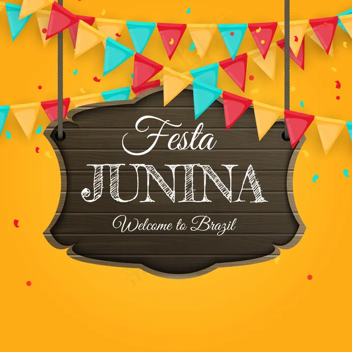 带有党旗的Festa junina背景。巴西六月节日背景贺卡，节日请柬。eps,ai矢量模版下载
