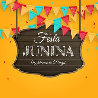 带有党旗的Festa junina背景。巴西六月节日背景贺卡，节日请柬。