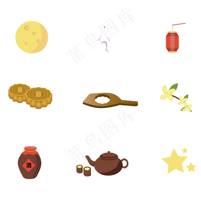 中秋元素图标(2000*2000px 300 dpi )ai矢量模版下载