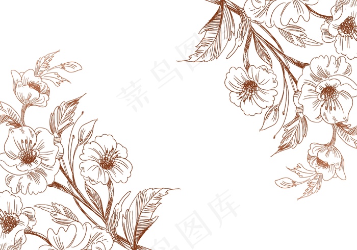 复古艺术背景花卉婚礼装饰素描