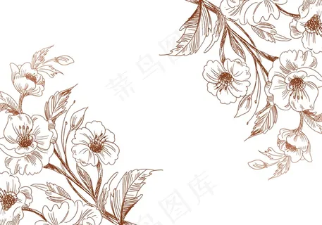 复古艺术背景花卉婚礼装饰素描