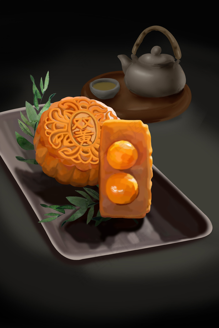 中秋节食品双黄月饼中秋(3545*5315px 300 dpi )psd模版下载