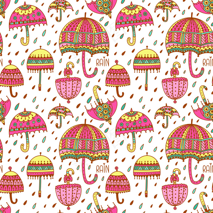 可爱雨伞无缝矢量图案