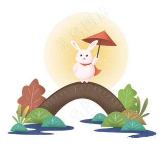 中秋节节日中秋佳节兔子月兔桥月