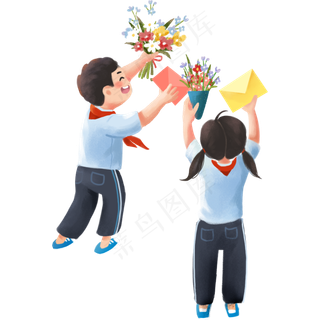 教师节拿花的学生