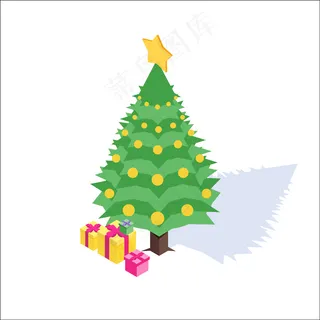 圣诞节、新年等轴测图标。插图