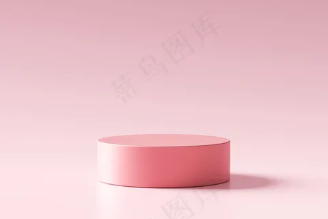 粉红色的产品展示台或展示台，简单的背景，圆柱架概念。粉红色工作室讲台或平台产品模板。3d渲染。