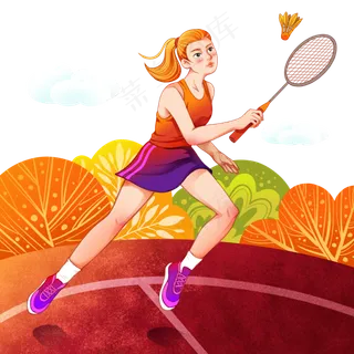 金色运动会羽毛球女孩