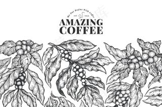 手绘咖啡横幅banner模板。