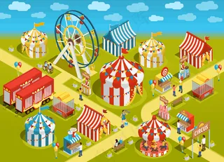 游乐场马戏团景点等角图