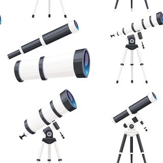 带支架的白色望远镜的无缝图案，白色背景上没有平面矢量图。