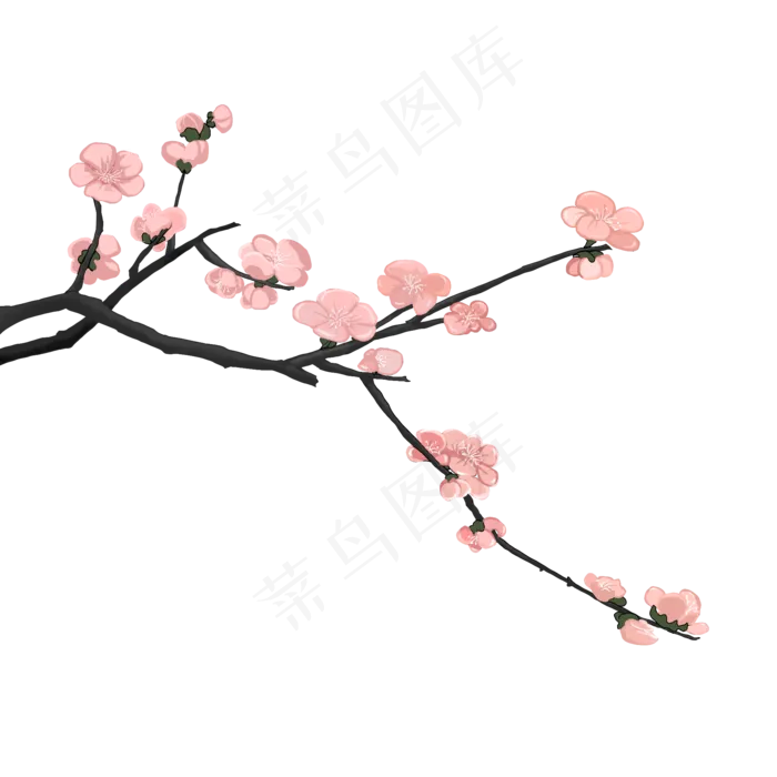 新中式风格梅花手绘装饰免扣图