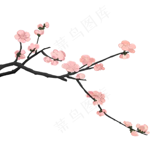 新中式风格梅花手绘装饰免扣图