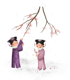 中国风梅花树下的清宫宫女