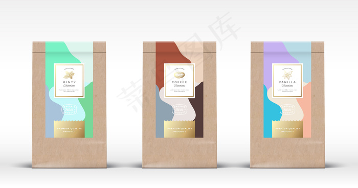 手工纸袋与巧克力标签集。具有真实阴影的抽象包装布局。eps,ai矢量模版下载