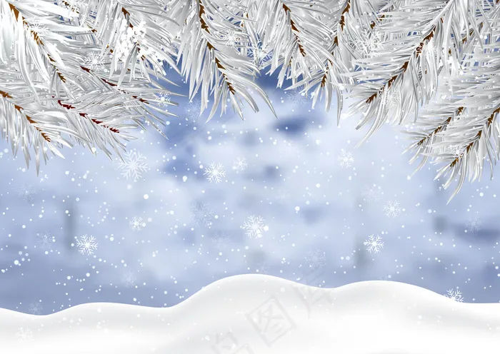 圣诞背景是冬天的雪和树枝