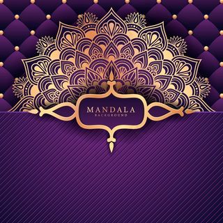 豪华曼荼罗背景，金色蔓藤花纹