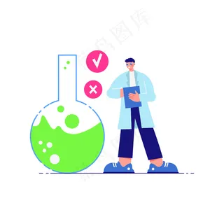 科学家男性特征科学实验室组合物及绿液烧瓶