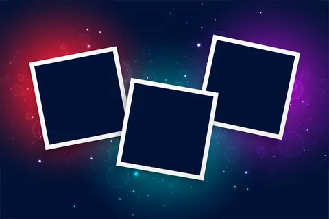 三个具有发光效果背景的相框