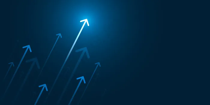 深蓝色背景上的亮箭头向上电路，带有复制空间复制插图，业务增长概念。eps,ai矢量模版下载