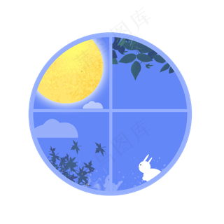 卡通蓝色月亮小白兔元素